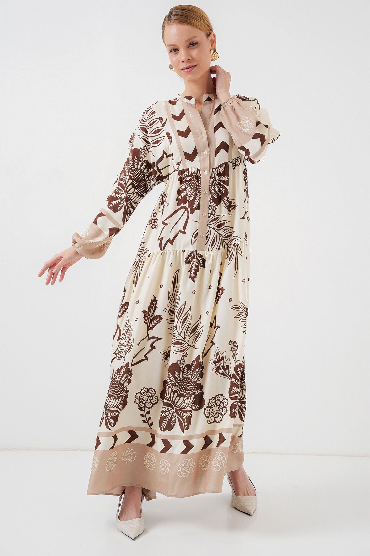 Bigdart-2423 Authentic Patterned Hijab Dress - H. Brown 4