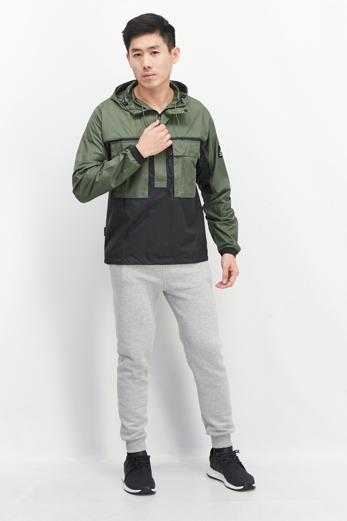 New Balance-Men Sportswear Fit Long Sleeve Hooded Windbreaker Jacket, Olive 2