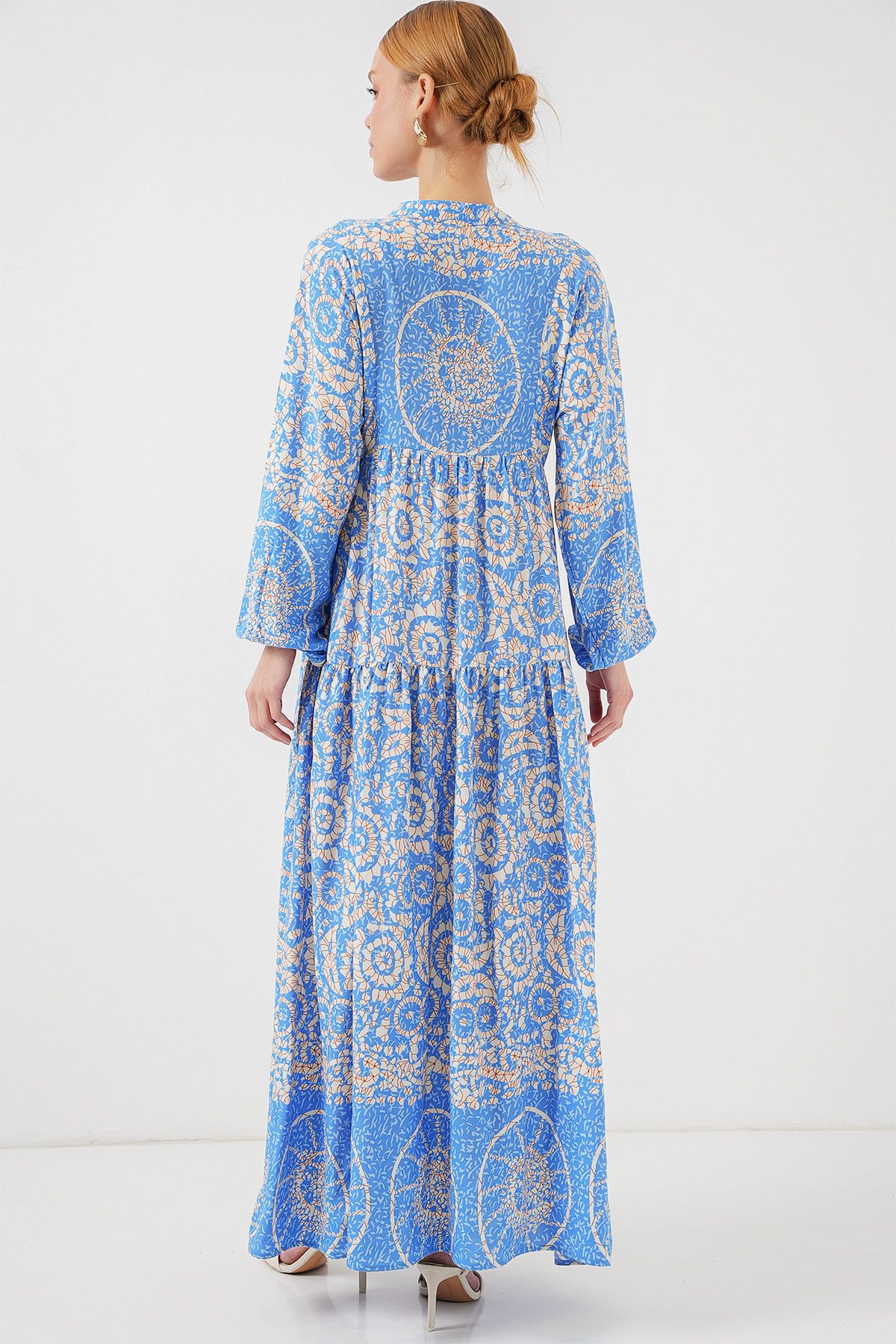 Bigdart-2423 Authentic Patterned Hijab Dress - S. Blue 6