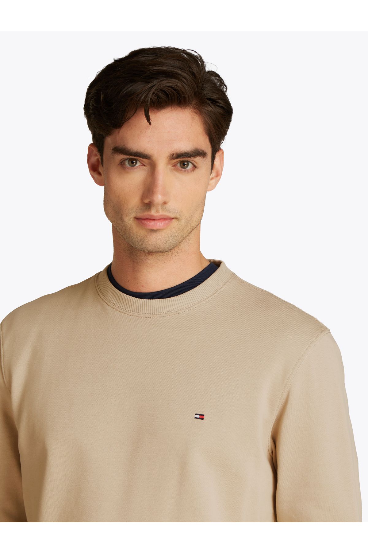 Tommy Hilfiger-Men Sandalwood Terry Flag Embroidery Crew Neck Sweatshirt 4