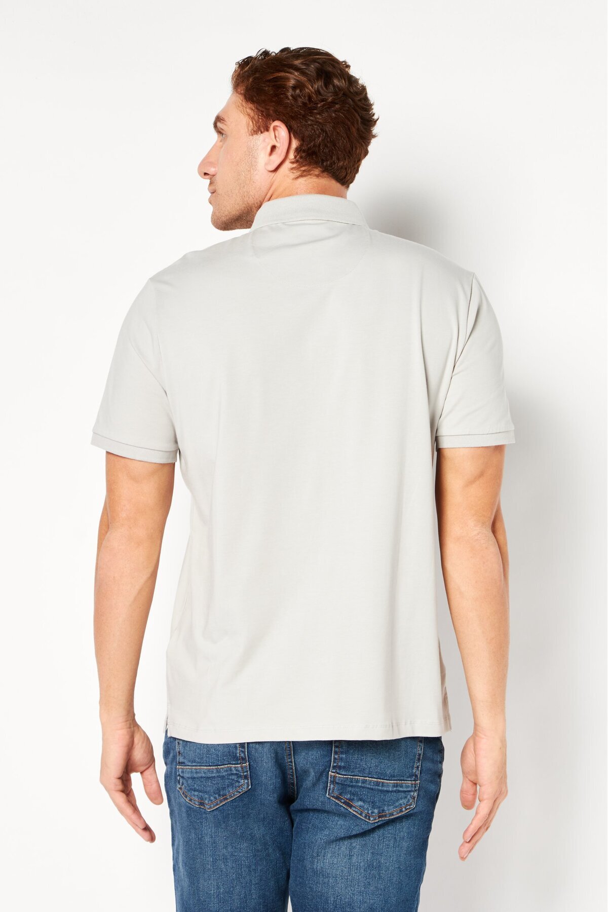 Dkny-Men Regular Fit Embroidered Logo Short Sleeve Polo Shirt, Light Grey 4