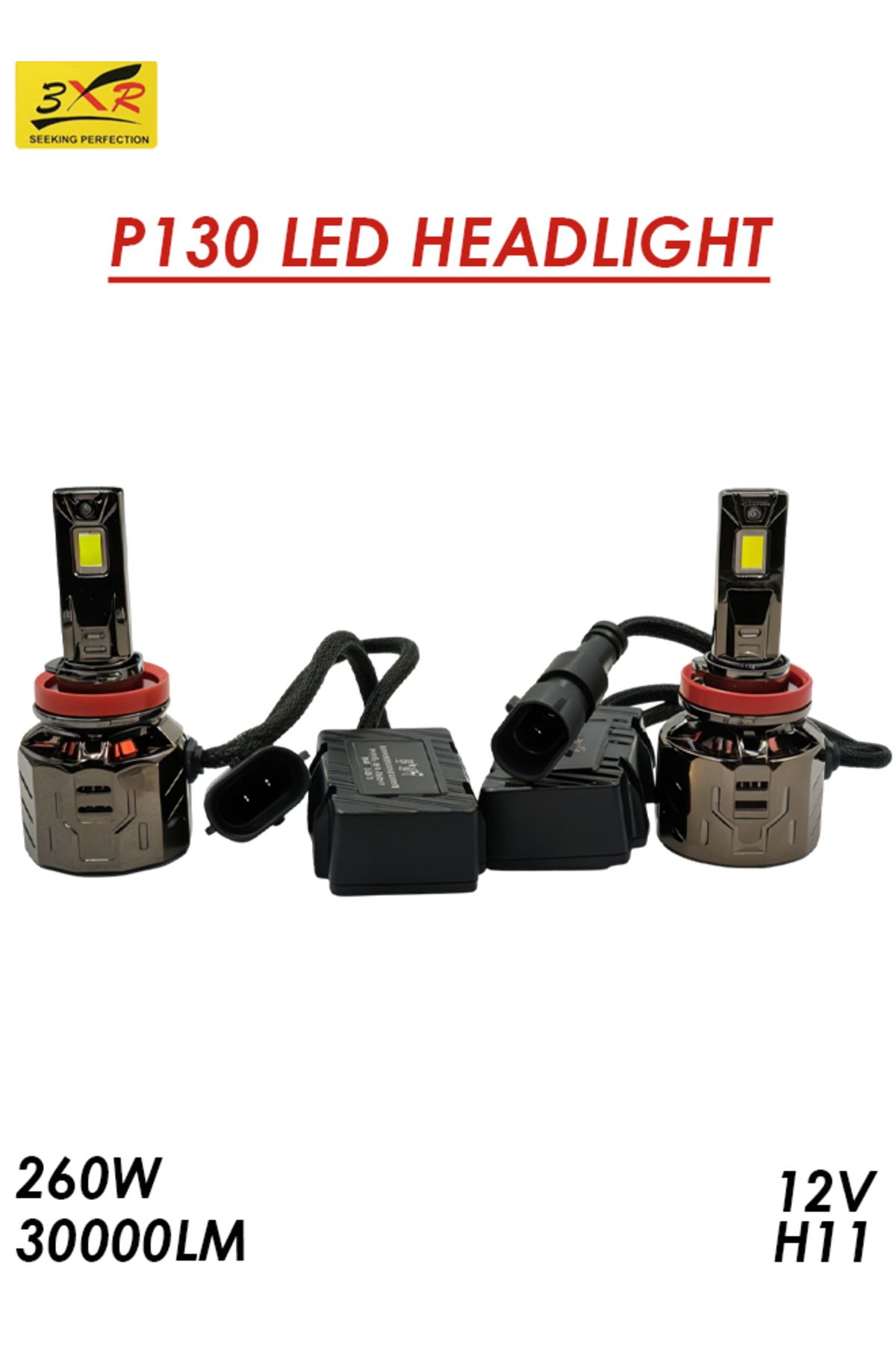 3XR-مصباح أمامي P130 LED H11 260 واط 30000 لومن 12 فولت فائق السطوع متوافق مع CANBUS ومصباح ضباب وشعاع 1