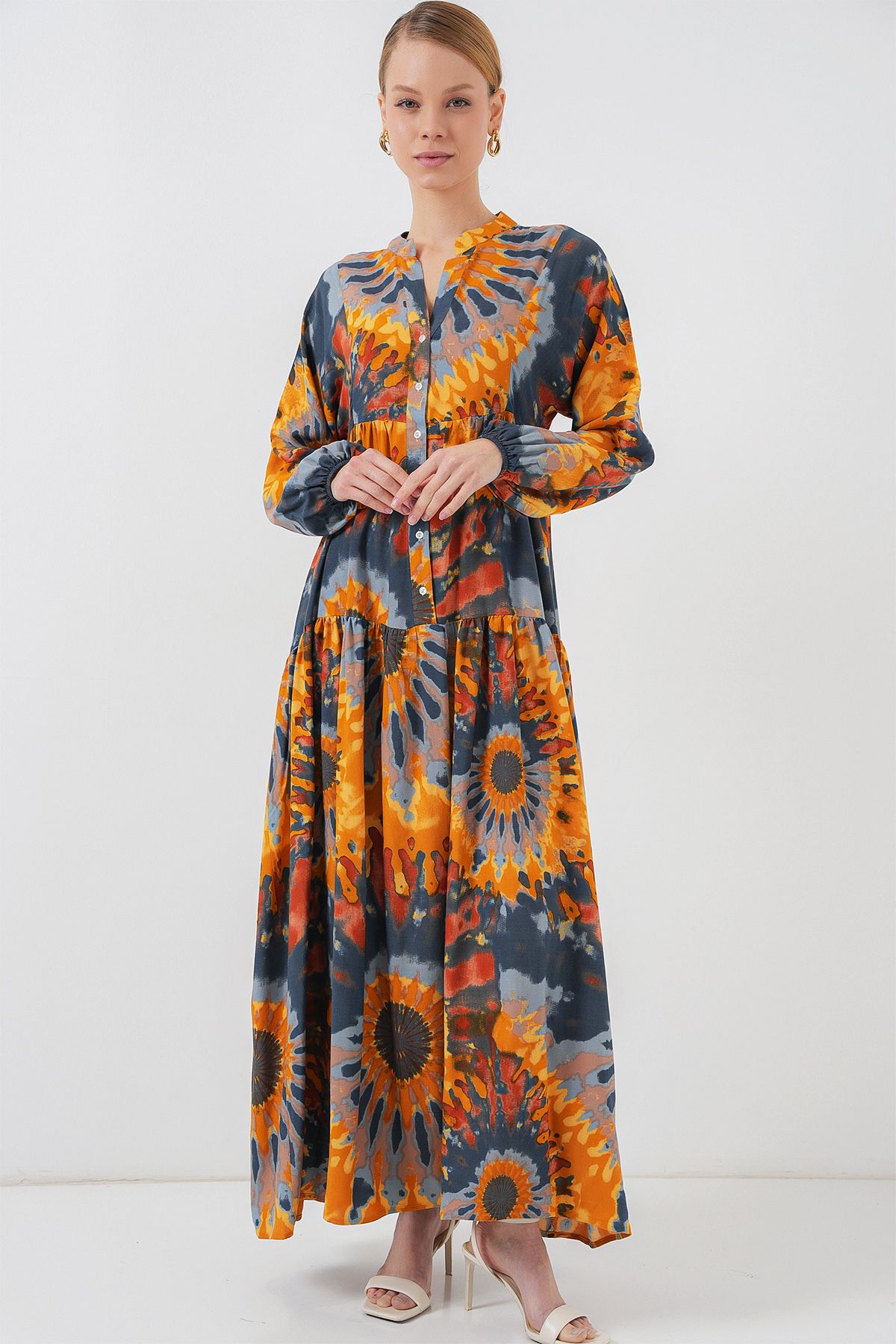 Bigdart-2423 Authentic Patterned Hijab Dress - L. Orange 2