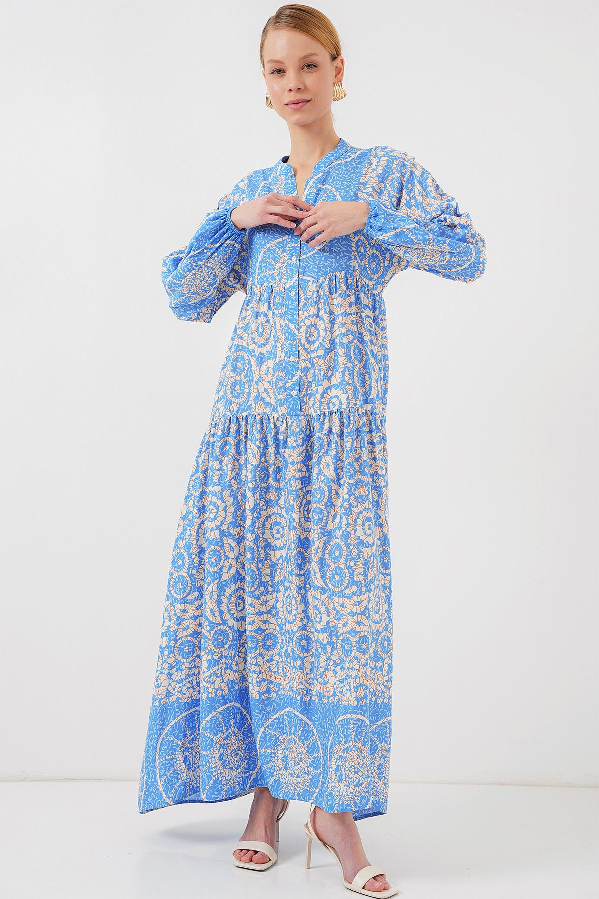 Bigdart-2423 Authentic Patterned Hijab Dress - S. Blue 4