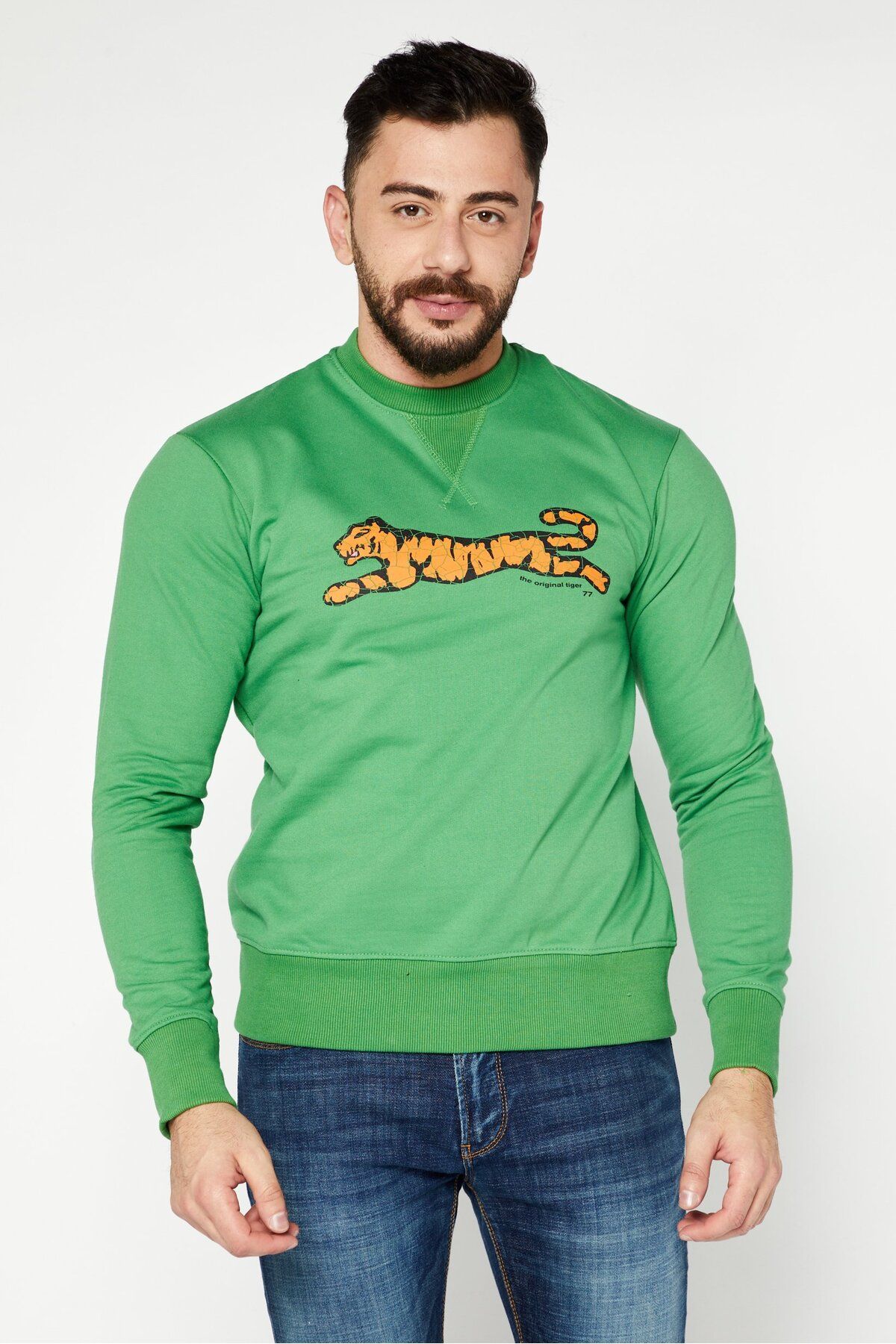 Le tigre-Men Crew Neck Graphic Sweatshirt, Green 1