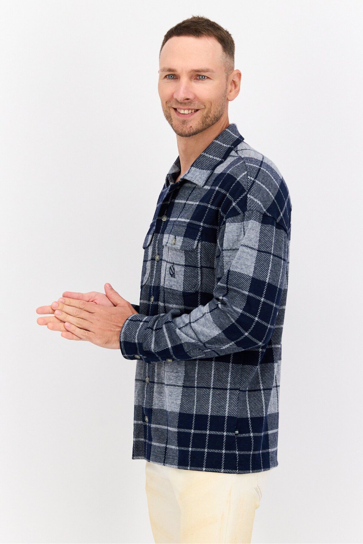Nautica-Men Plaid Long Sleeve Jacket Shirts, Grey 2