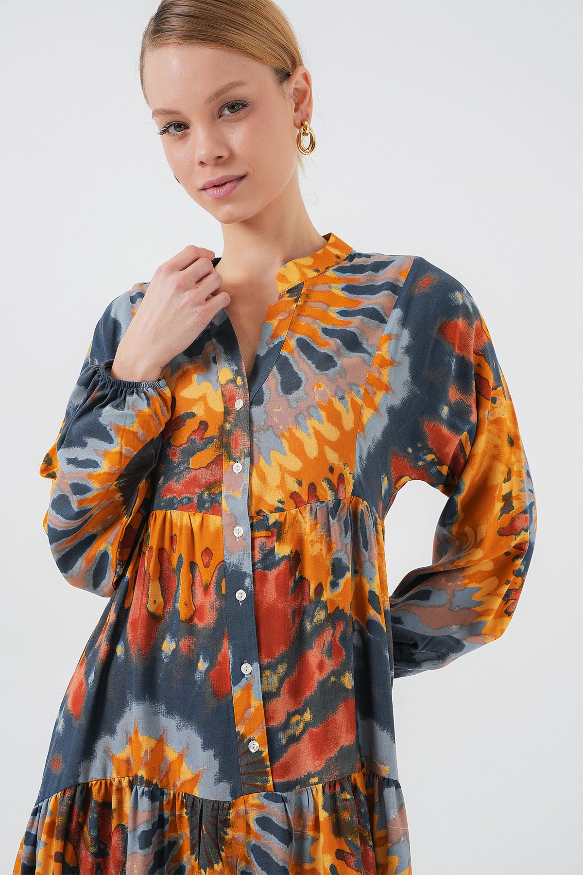 Bigdart-2423 Authentic Patterned Hijab Dress - L. Orange 3