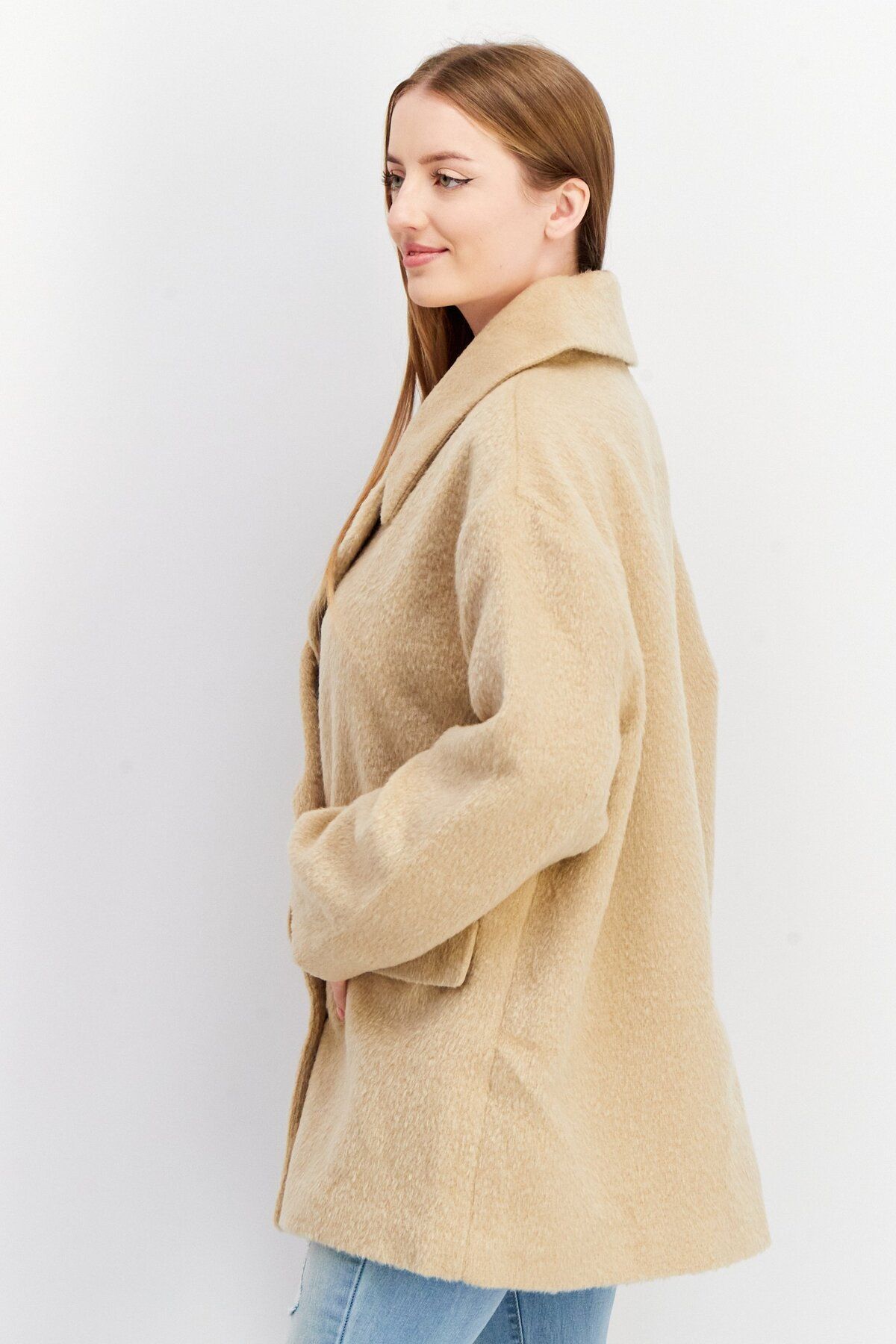Asos Design-Women Double Breasted Coat Jacket, Beige 2