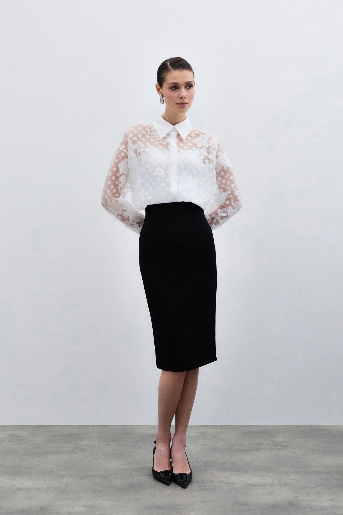 Sateen-Self Patterned Shirt - Ecru 2