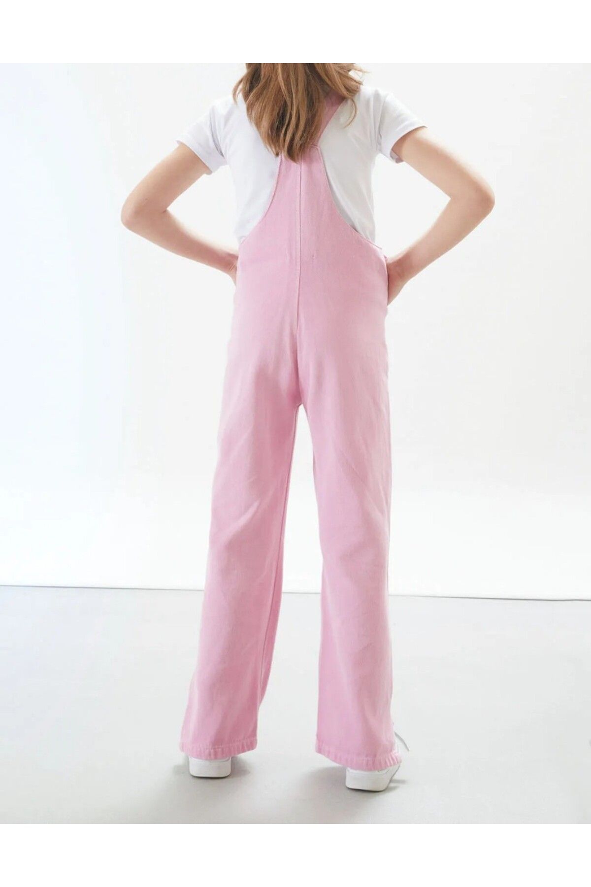 DEROSHkids-Girl's Pink Teddy Bear Salopet Jumpsuit with Slit Detail 3