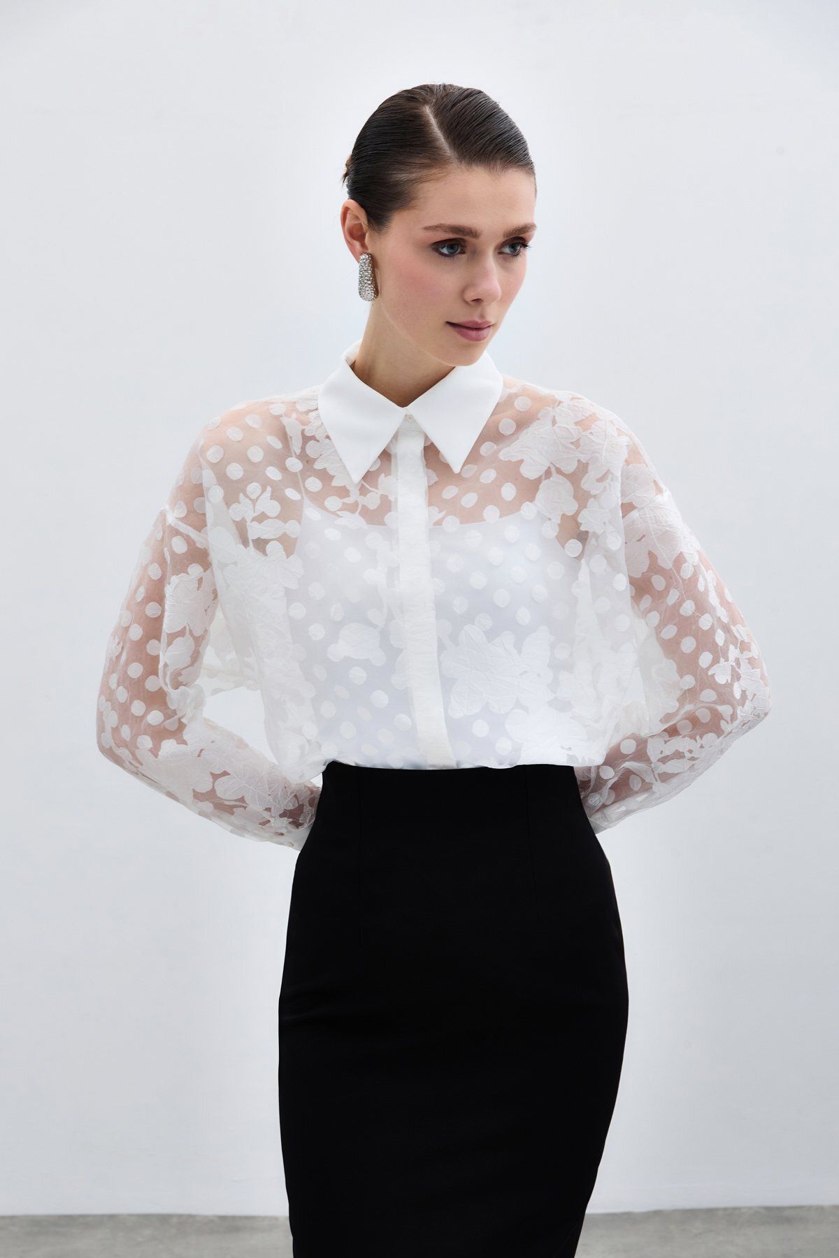 Sateen-Self Patterned Shirt - Ecru 4