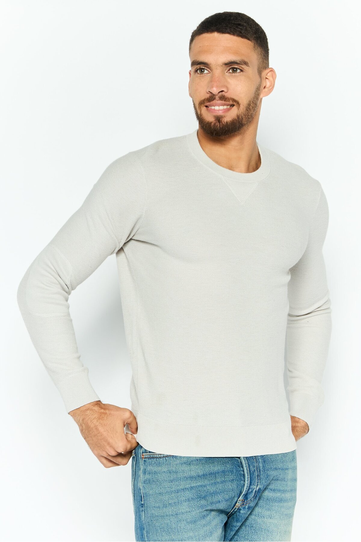 Michael Kors-Men Crew Neck Long Sleeve Textured Sweatshirt, Light Grey 1