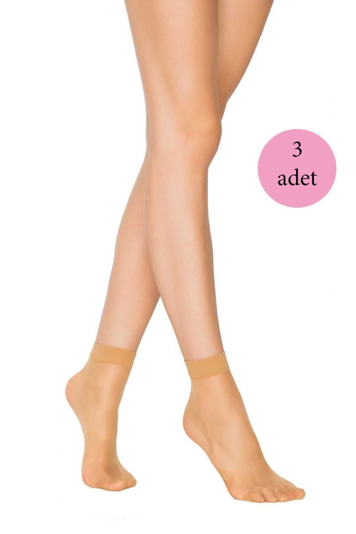 Shop58 3 Adet Kadın Ten Süper 15 Mat Soket Çorap Ten