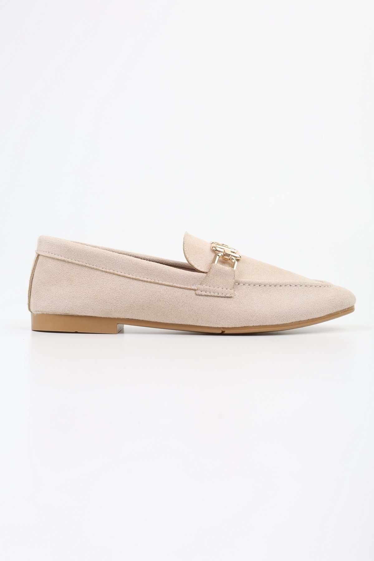 Shoeberry-Women's Sufe Beige Suede Buckle Ballerinas 4