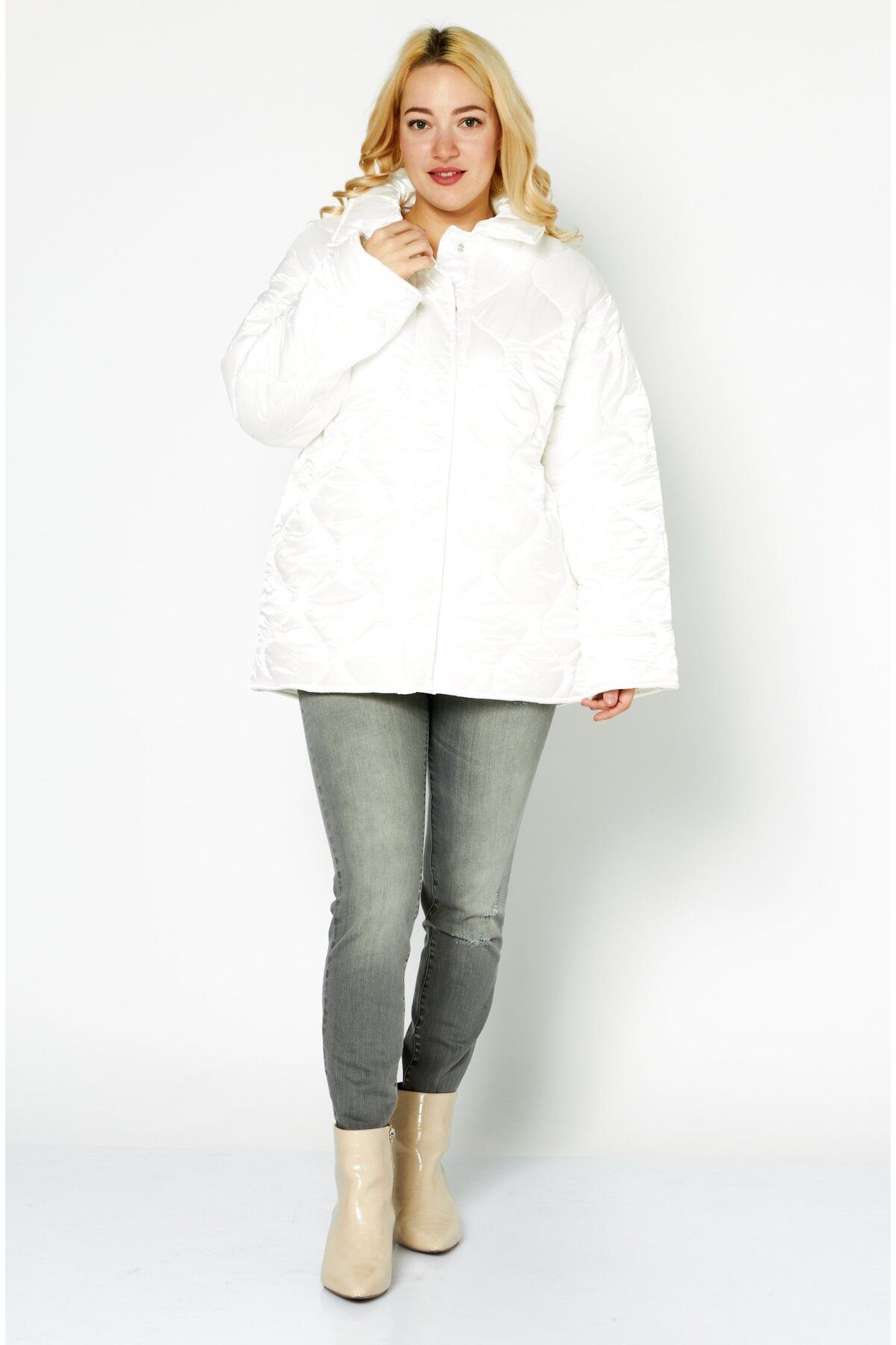 Asos Design-Women Long Sleeve Quilted Padded Jacket, Off White 3