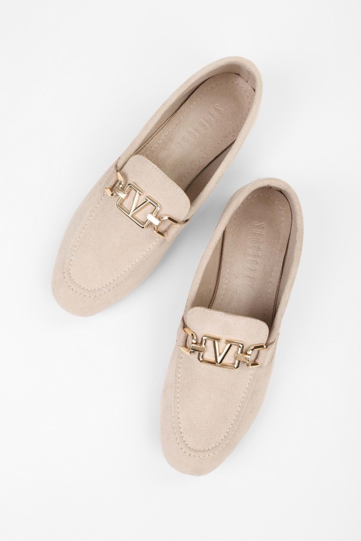 Shoeberry-Women's Sufe Beige Suede Buckle Ballerinas 3