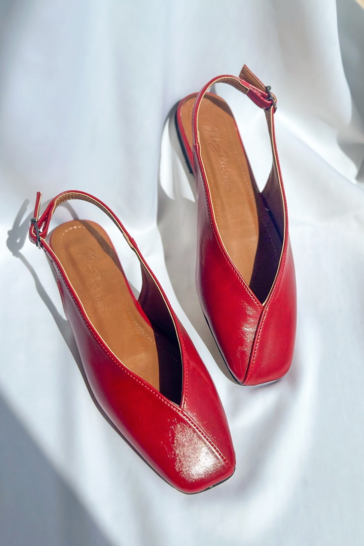 Nil Shoes  Miya Kırmızı Cilt Babet - Görsel 2