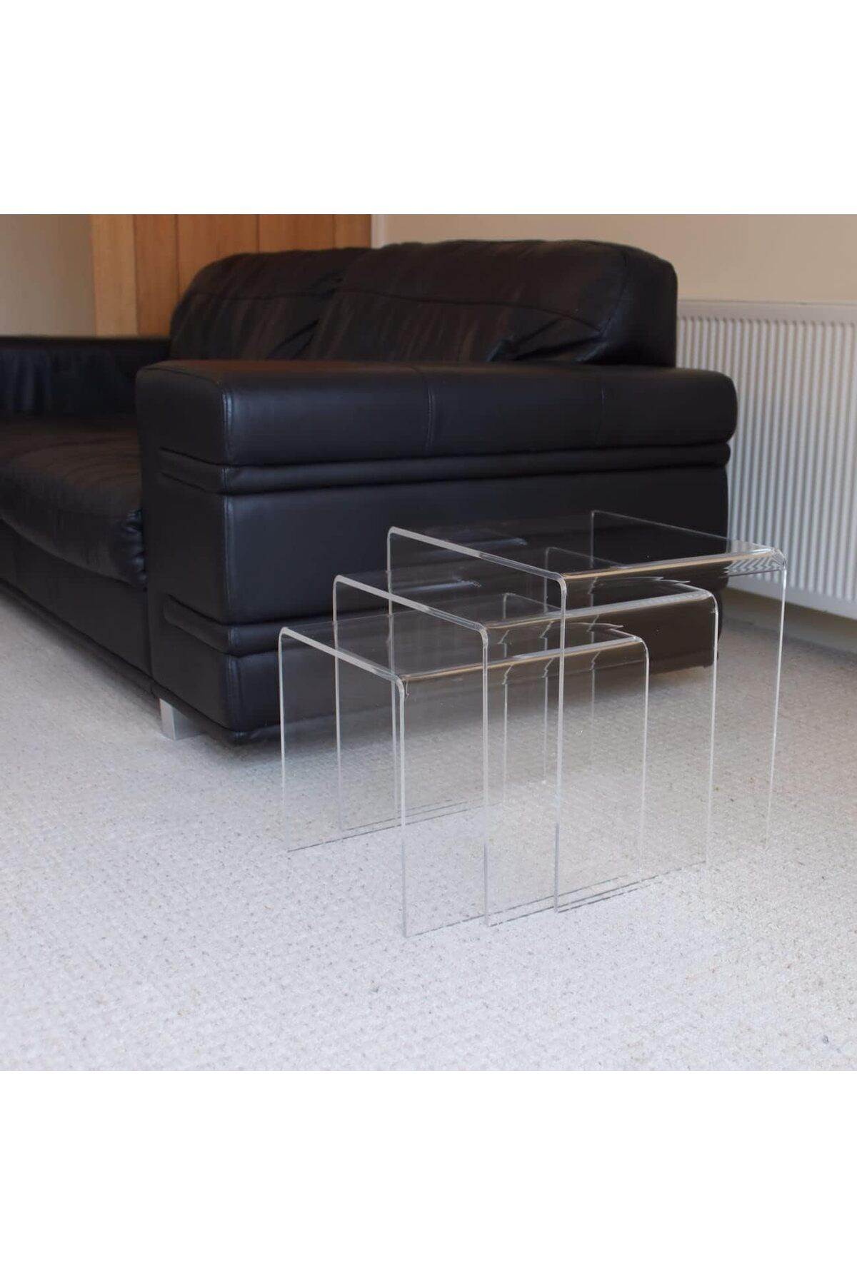 Generic-Acrylic Clear Nesting Tables, Coffee Table, End Table, Living Room Table, Adjustable Coffee Corner T 4