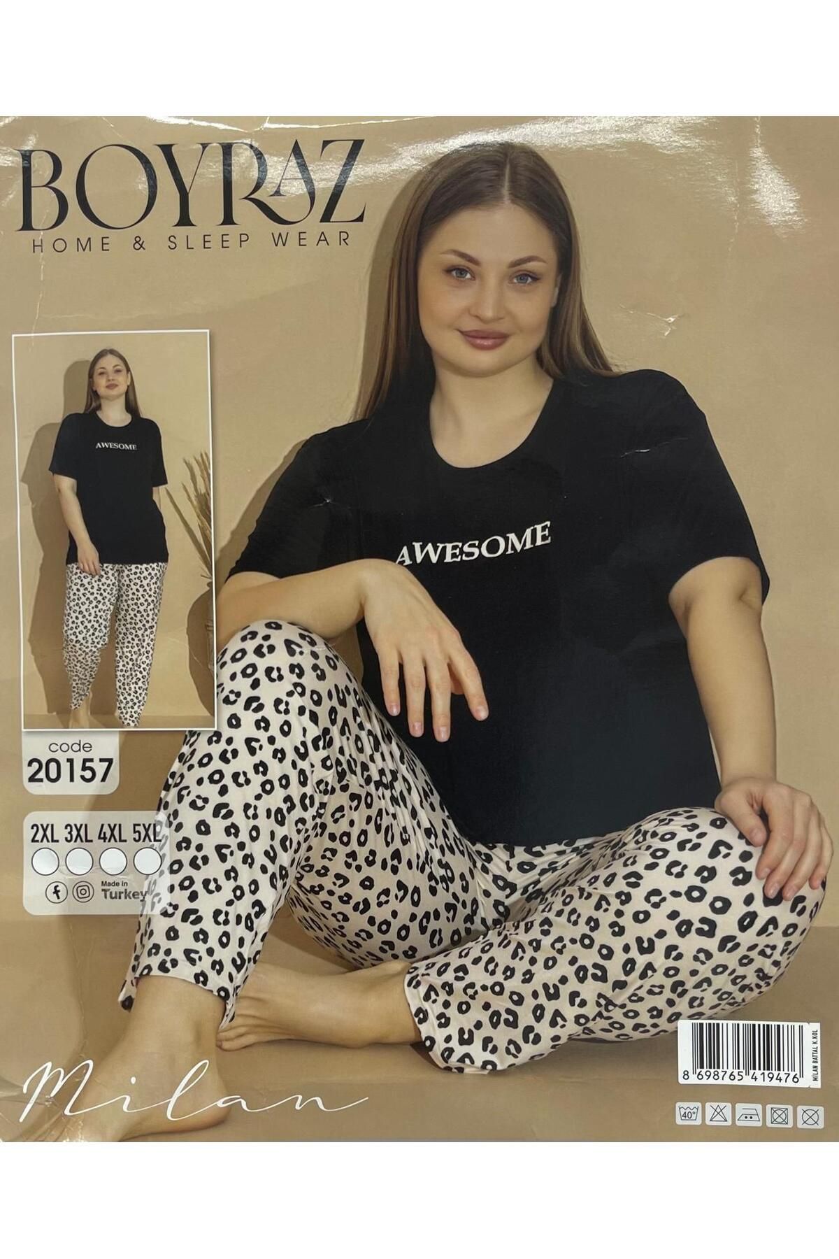 BOYRAZ BU SENENİN MODASI LEOPARLI MİLAN KUMAŞ PİJAMA TAKIMI
