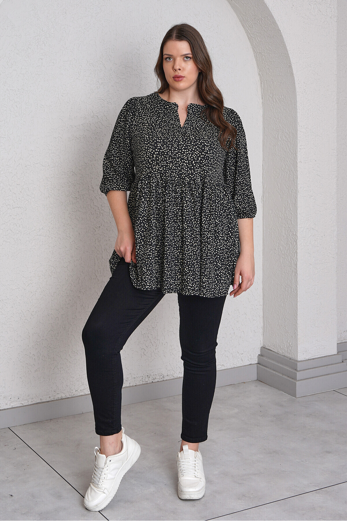 Büyük Moda-Dot Patterned Bluz 2