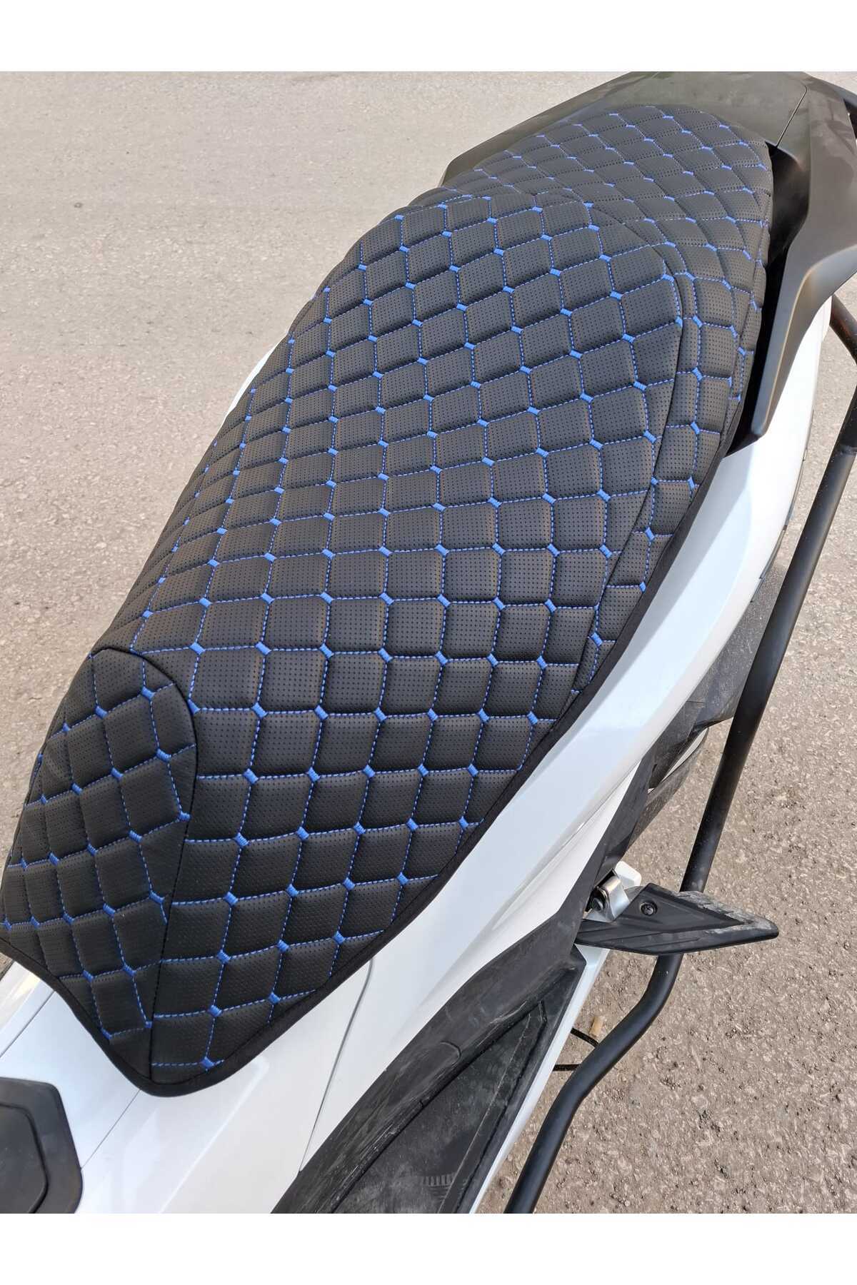 AYAZGRUP Honda PCX Koltuk Koruyucu Kılıf Kapitone Desenli Çift Katmanlı Ortopedik (ULTRA LÜKS MAVİ DİKİŞLİ) fotoğrafı 3 (önizleme)