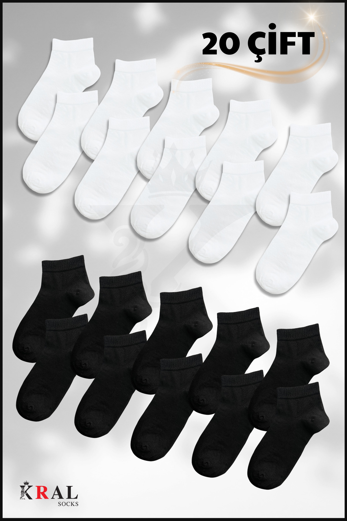 KRAL SOCKS 20 Çift Unisex Pamuklu Düz Desen Ekonomik Bilek Boy Patik Çorap görsel 6
