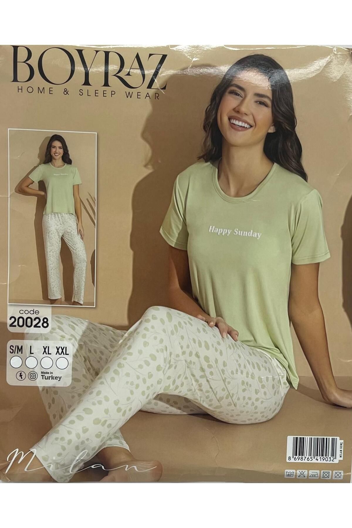 BOYRAZ YEŞİL RENK KISA KOLLU MİLAN YUMUŞAK KUMAŞ PİJAMA TAKIMI
