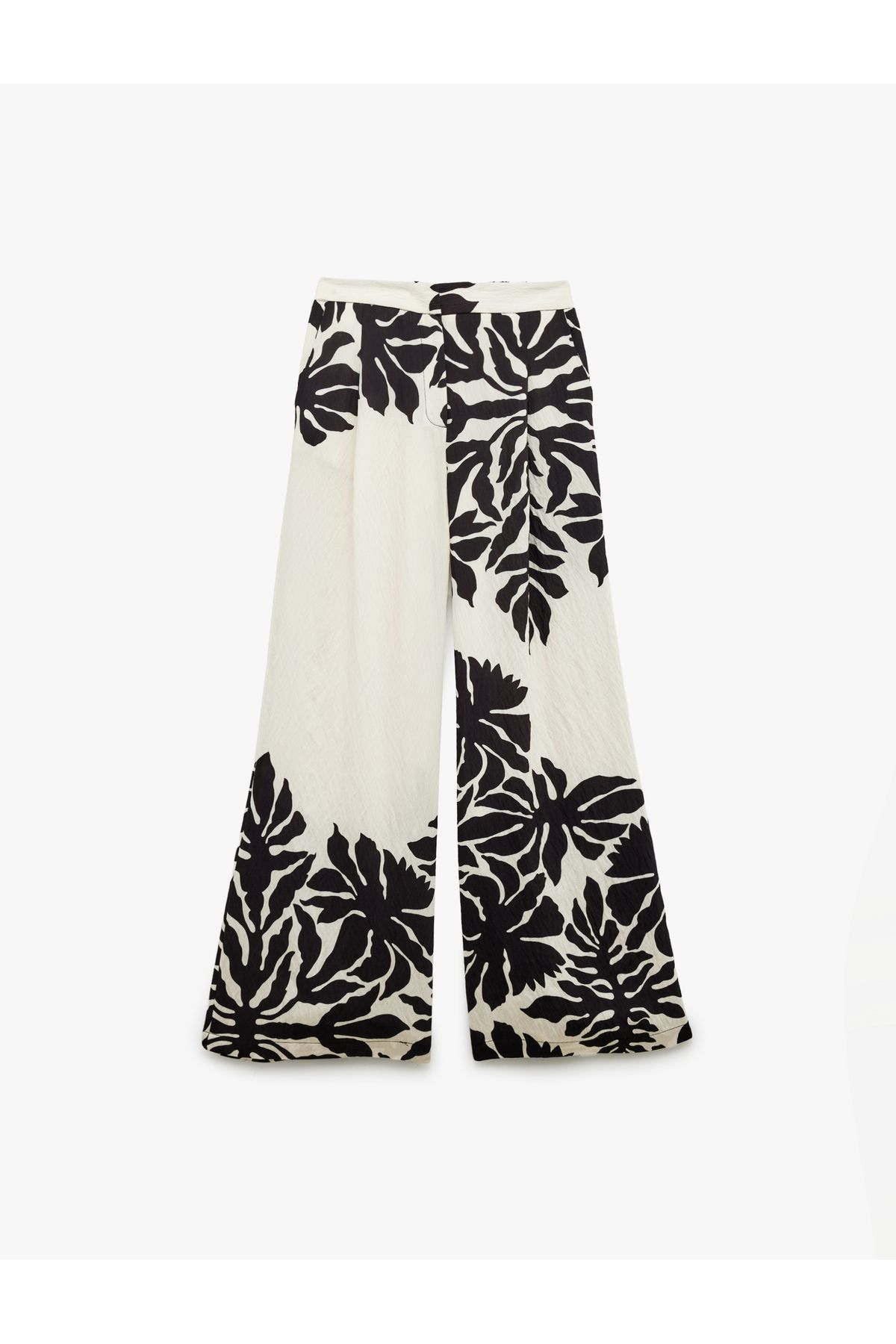 Koton-Viscose Fabric Wide Leg Floral Palazzo Trousers with Pockets 3