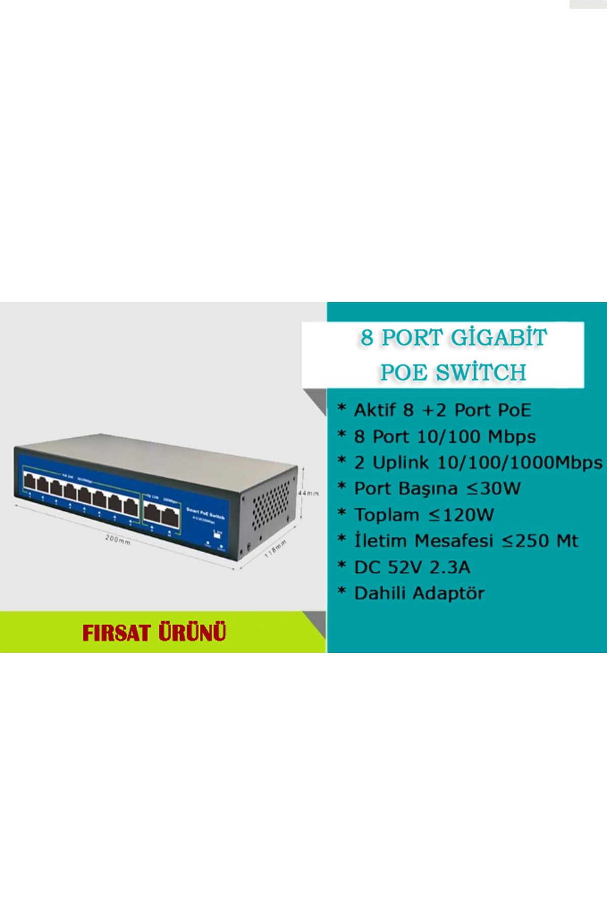 COMBO 8 Port 10/100/1000Mbps  8+2 Gigabit Poe Switch