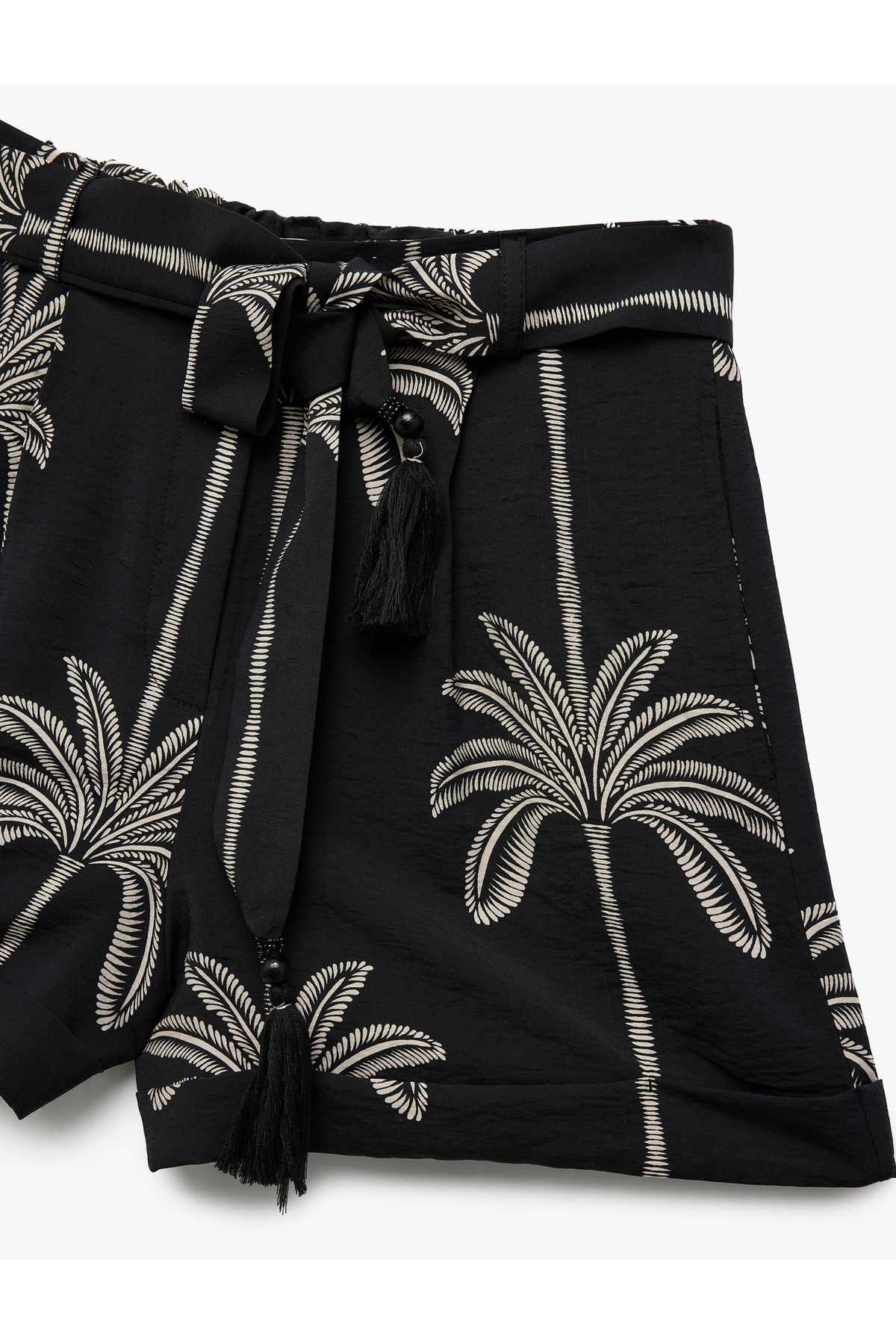 Koton-Viscose Fabric Belted Palm Patterned Mini Shorts 5