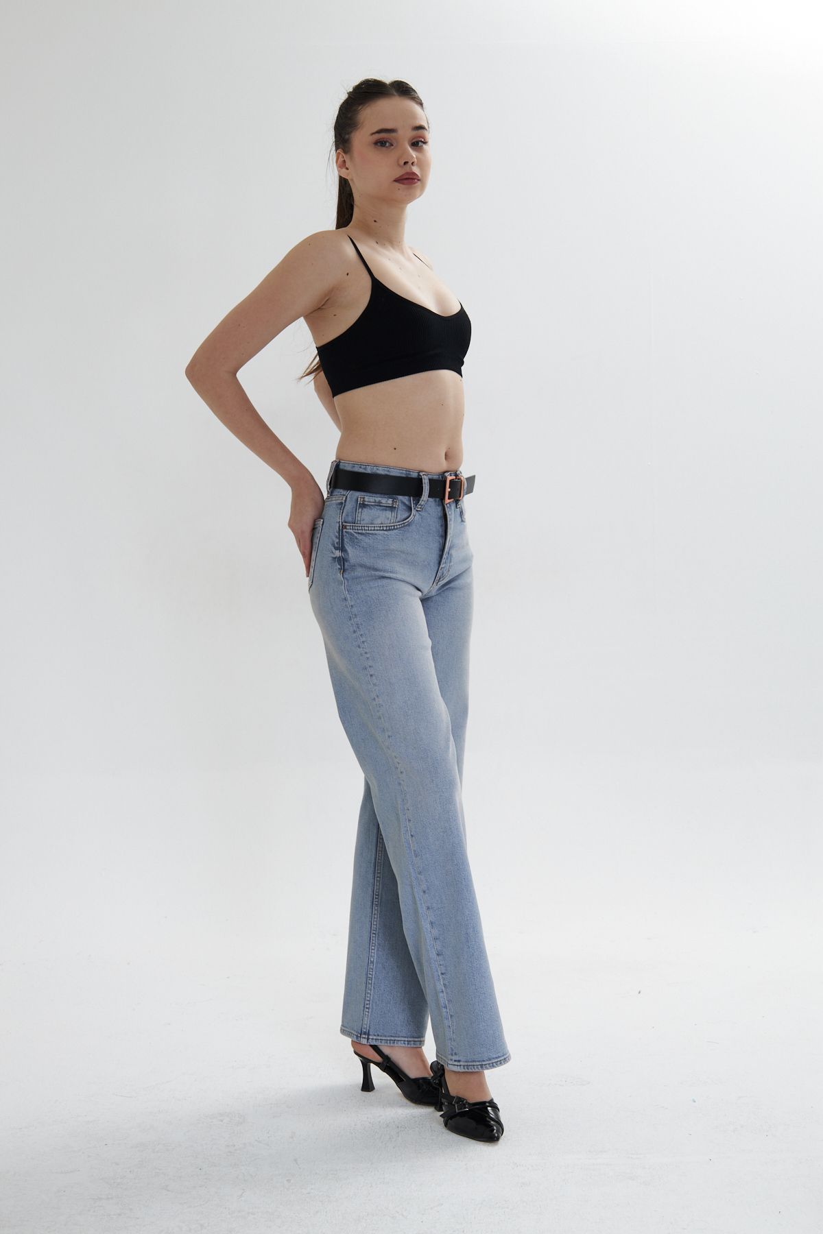 cracpot Kadın Comfort Yüksek Bel Tint Yıkama Wide Leg Jeans