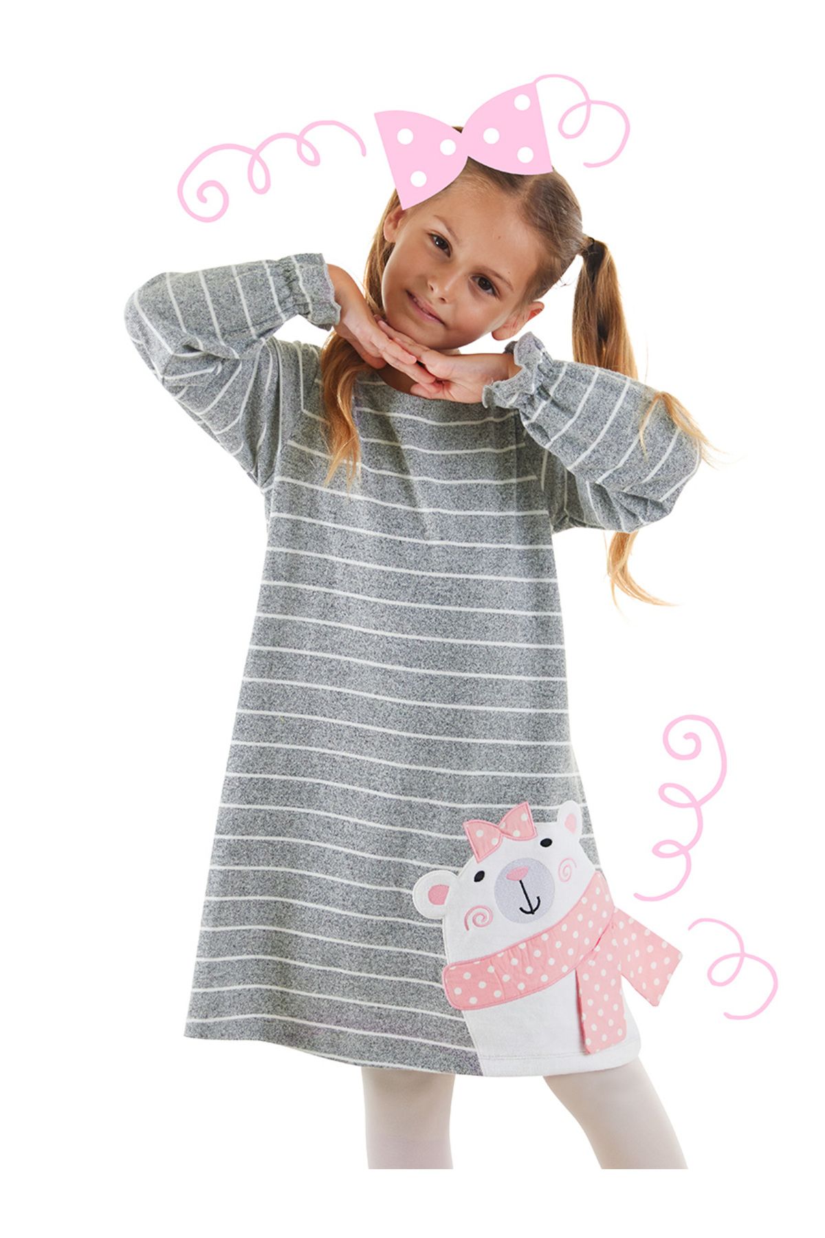 Denokids Sukienka W Paski Z Misiem Dla Dziewczynki Kobieta - 3 years old