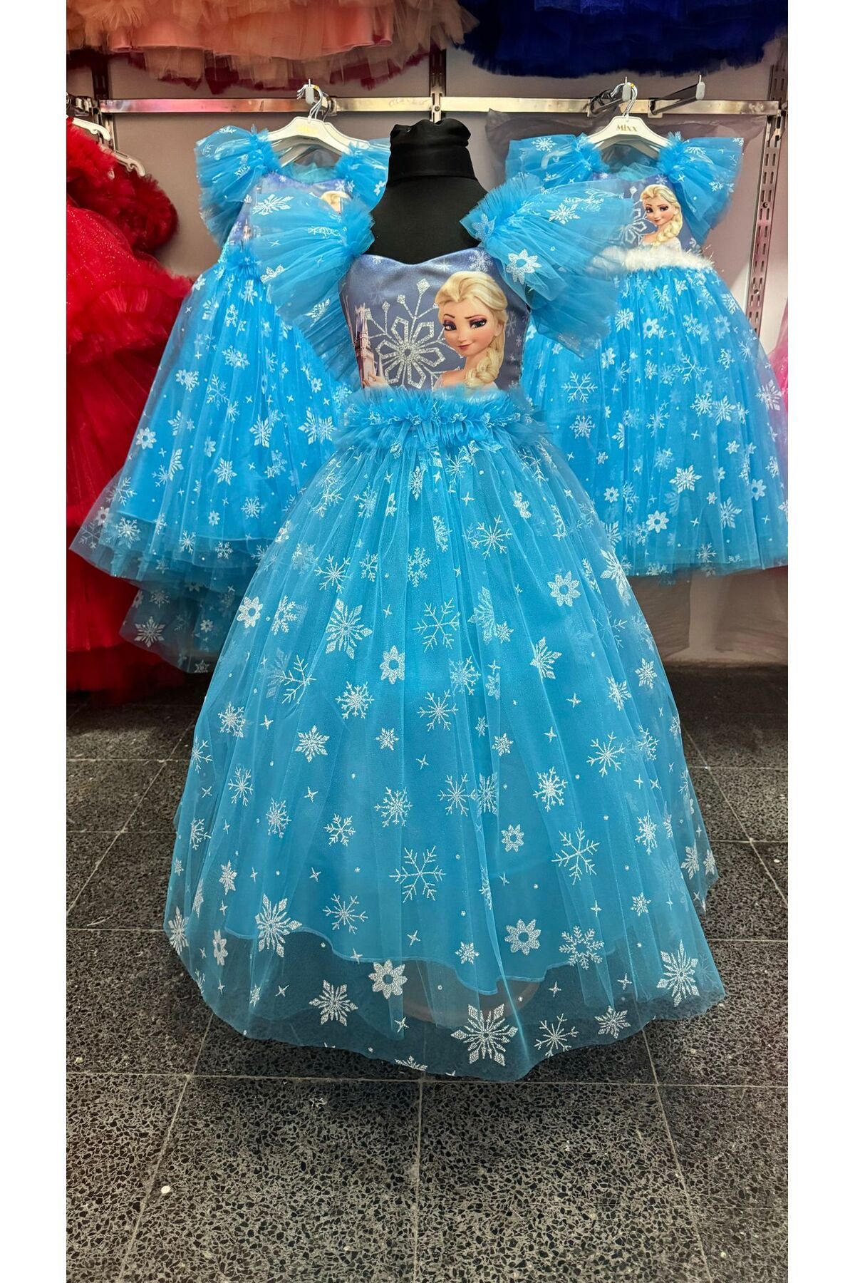 Çocuk Abiye Frozen Model Elsalı Tarlatanlı