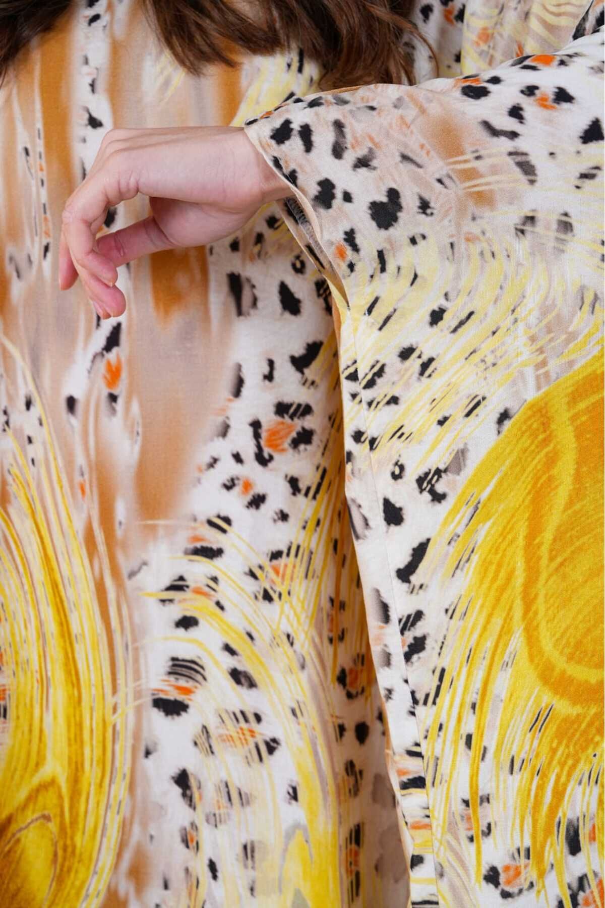 My Blog-Yellow Patterned Large Size Viscose Dress - 4010 8