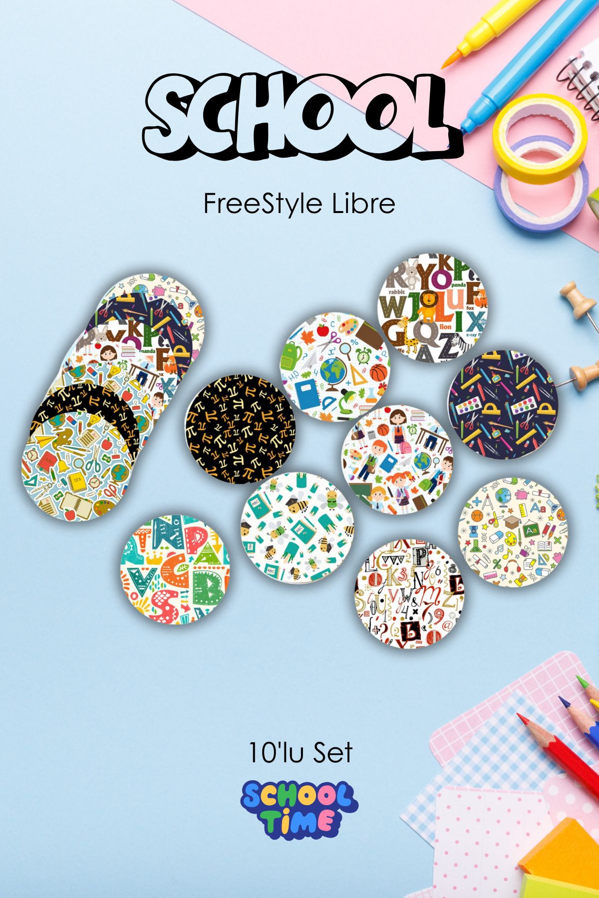 StickIT FreeStyle Libre Sensör Koruyucu Bant School Serisi 10'lu Paket