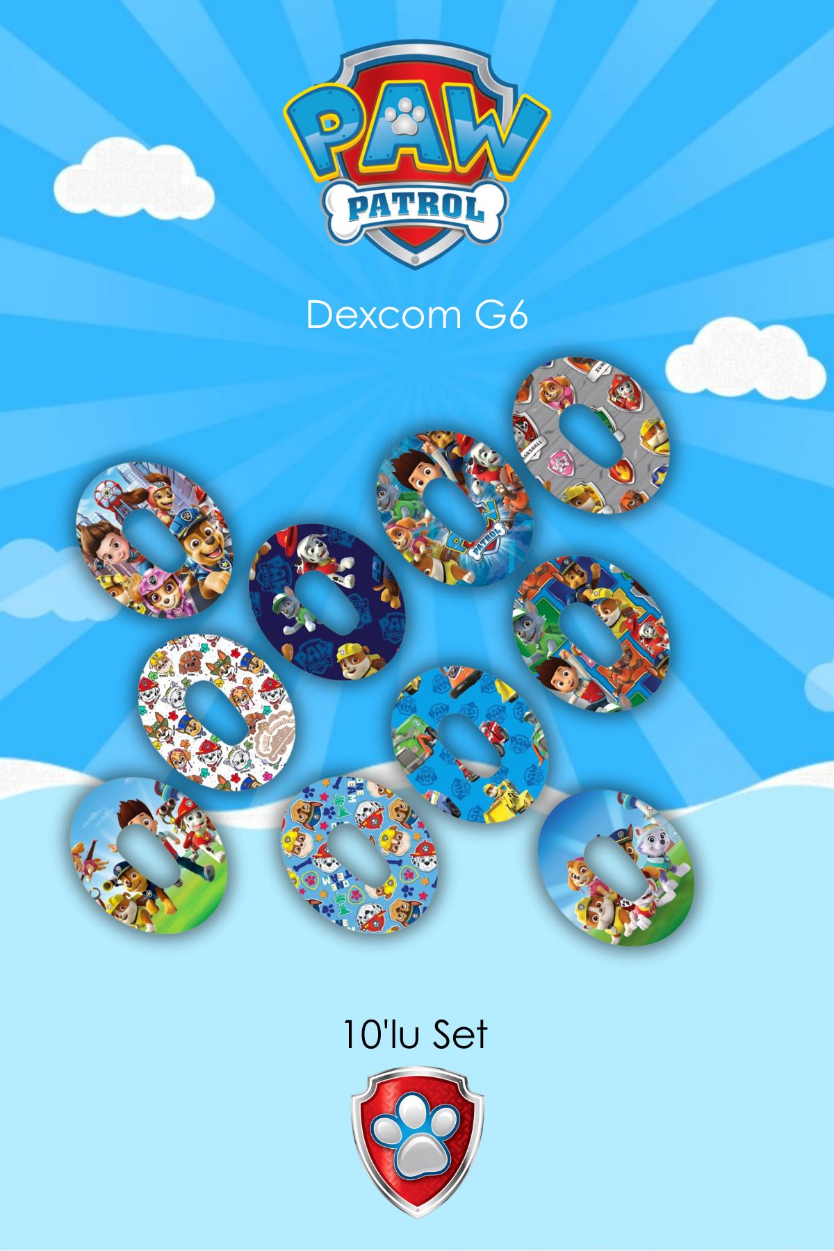 StickIT Dexcom G6 Sensör Koruyucu Bant Paw Patrol Serisi 10'lu Paket