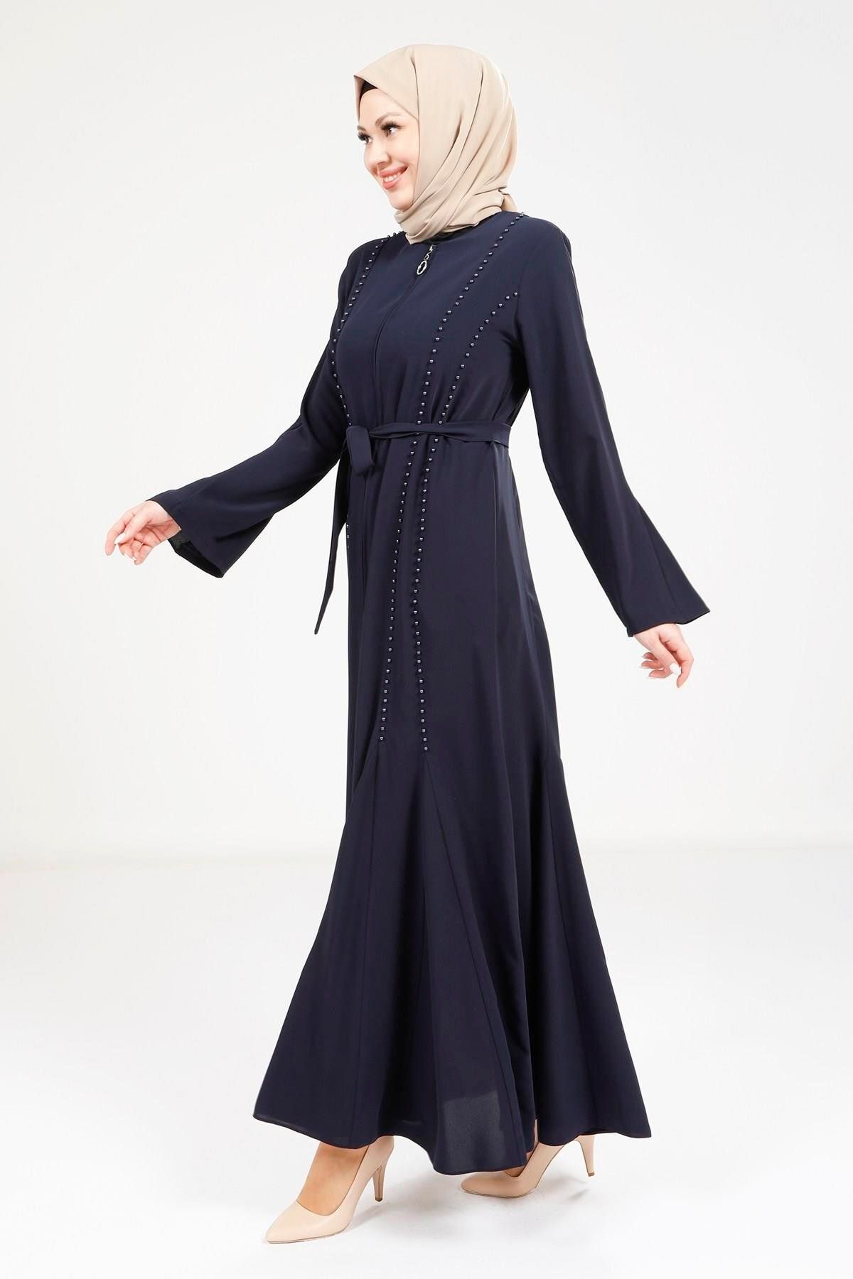مانتو و عبای پوشیده زنانه VOLAN با NAVY BLUE FERACE 9246 Beyza