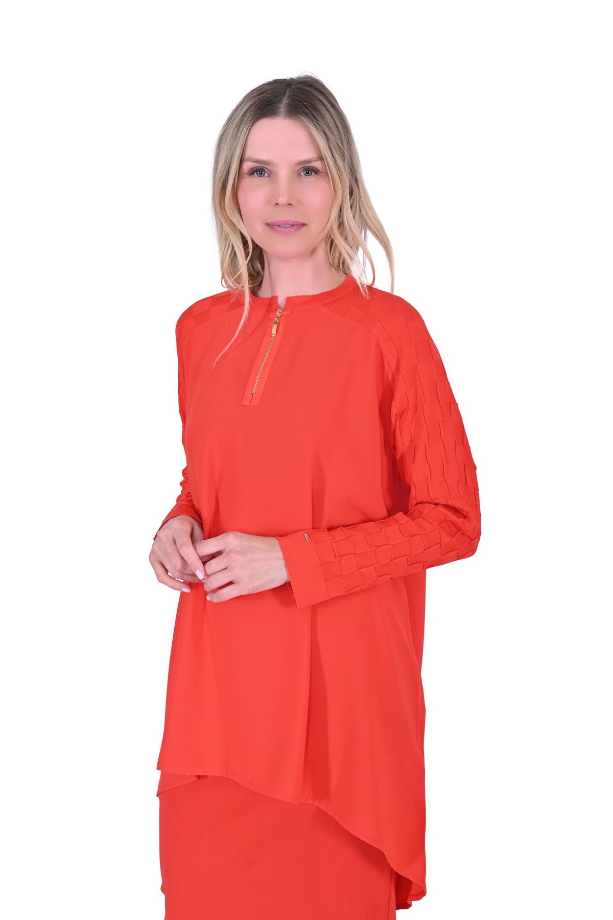 Invee-6143 Orange Knitwear / Fabric Tunic 2