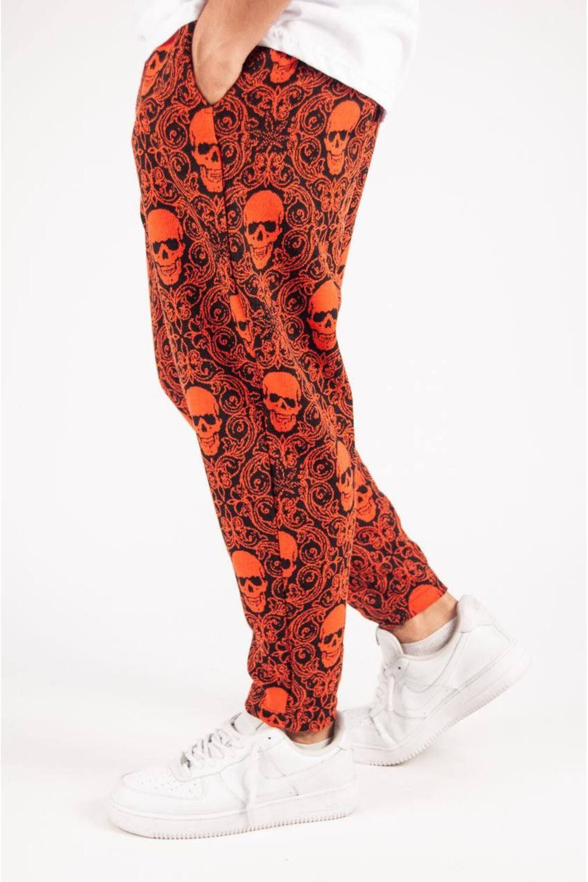 SUPERBLUE-Men's Figure Pattern Elastic Orange Baguette Trousers 2