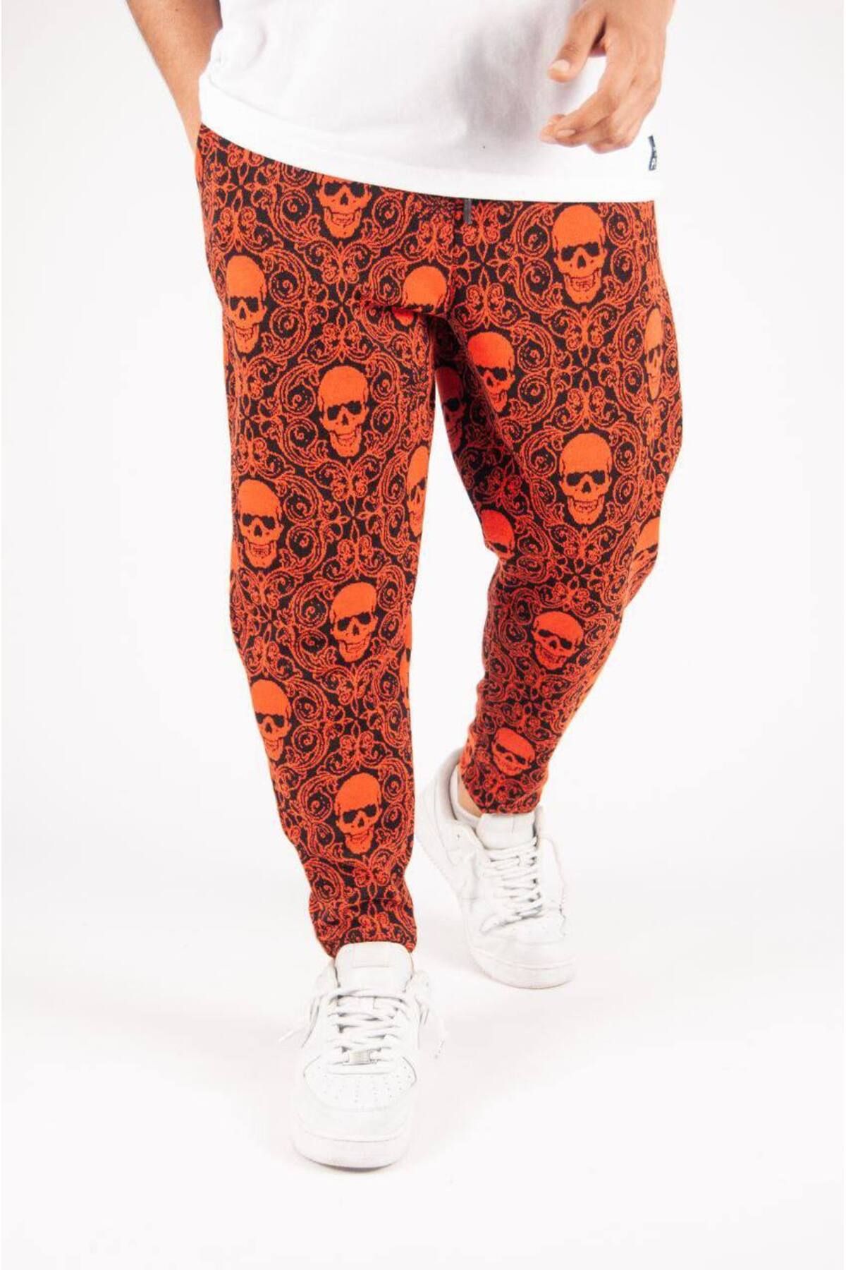 SUPERBLUE-Men's Figure Pattern Elastic Orange Baguette Trousers 5