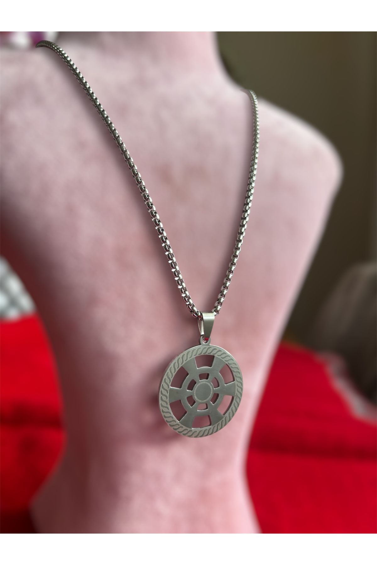 derokas-Silver Stainless Steel Necklace with Ship Wheel Figure - Bracelet Gift 2