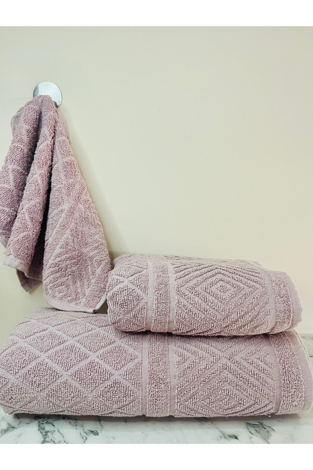 Home 3'Lü jakarlı Banyo Takımı 100x150 banyo,50x90 el,30x50 mutfak havlusu
