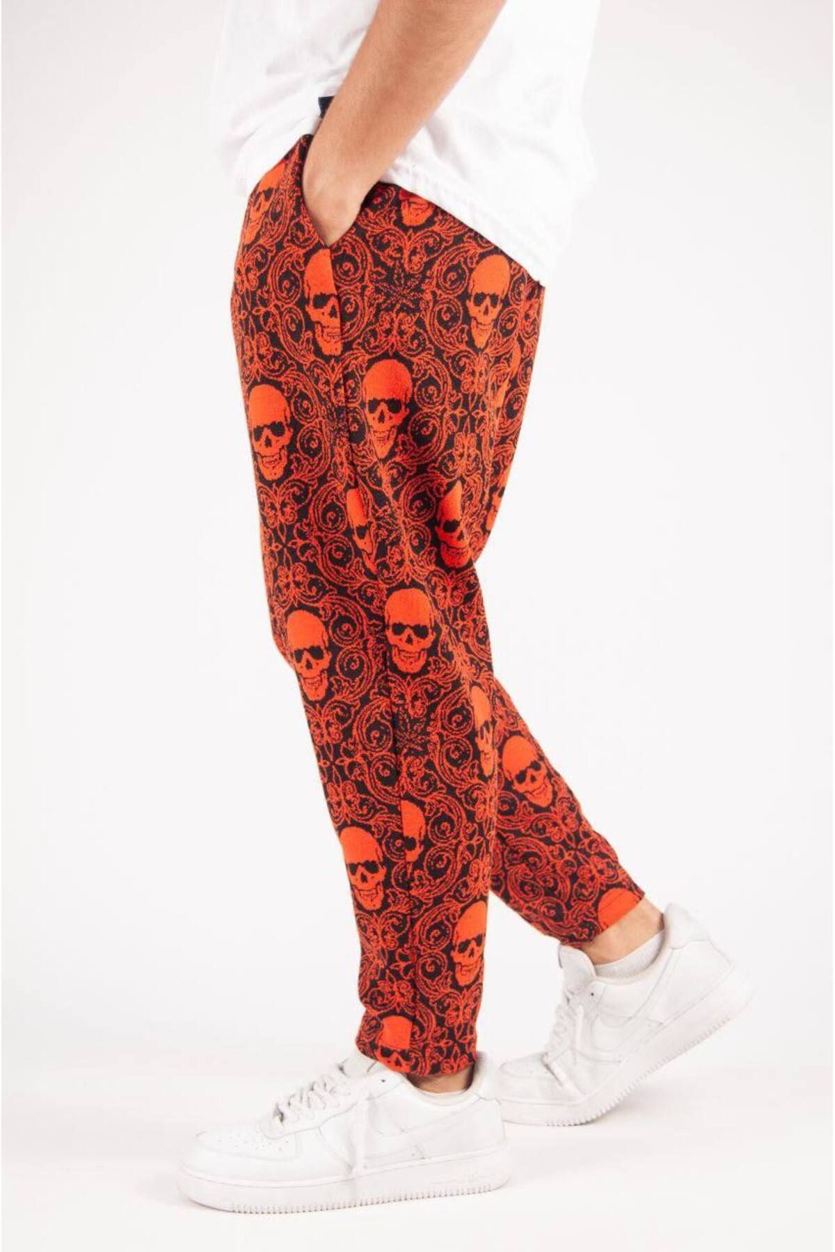 SUPERBLUE-Men's Figure Pattern Elastic Orange Baguette Trousers 4