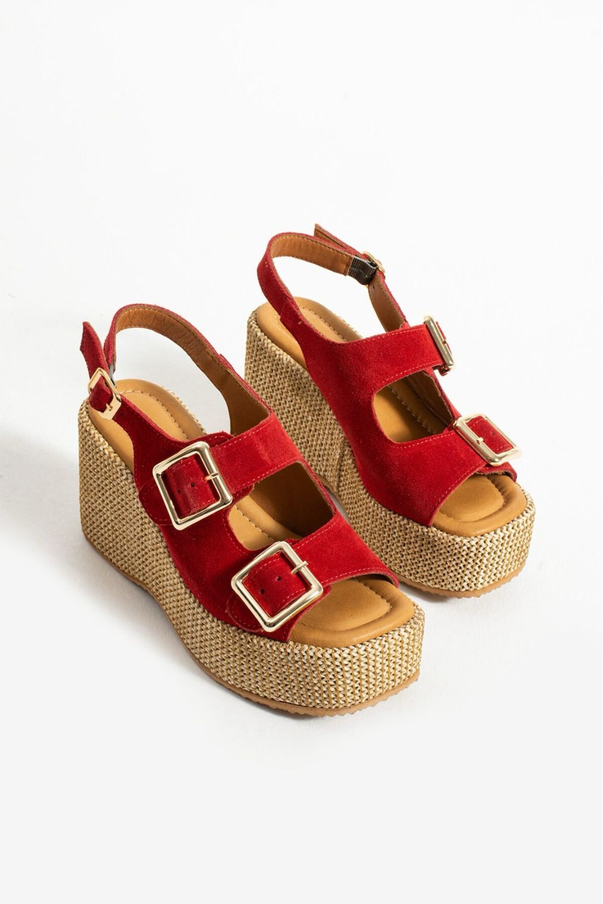CICIKIZ-Suede Leather Wedge Sole Buckle Women's Summer Sandals 3