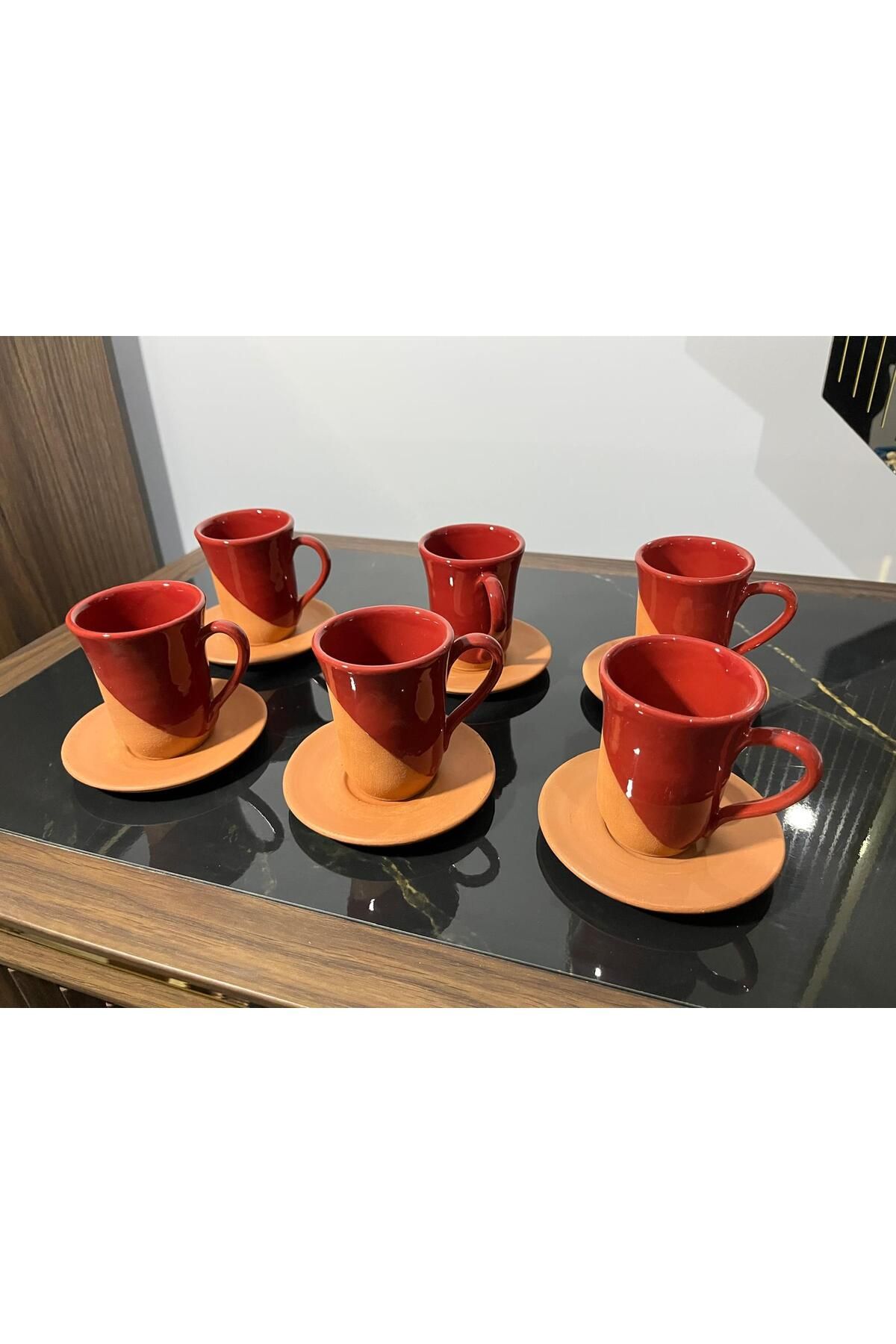 El Yapımı Toprak Kupa Bardak, fincan 6 LI set Çömlek Bardak (200 ml) - 2