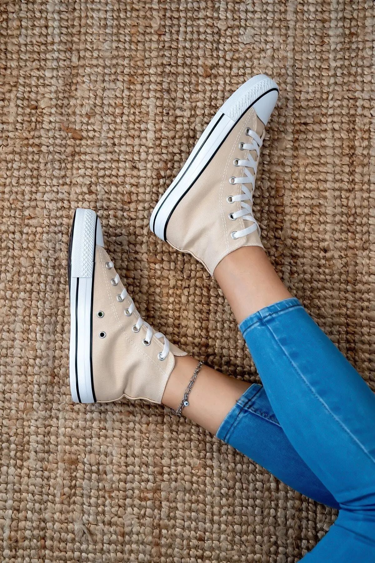 Shudy-Women's Men's Cream Beige High Top Linen Walking Sneakers Sneaker 2