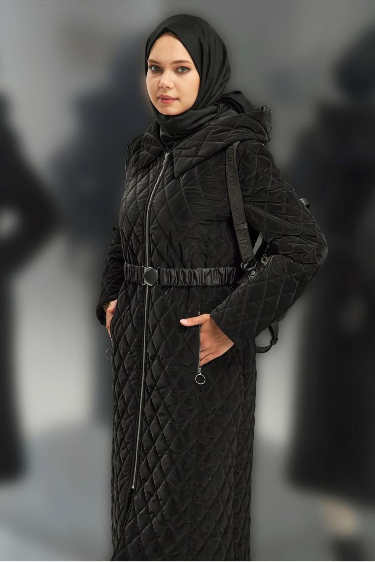 مانتو کلاهدار کمربند 90532-1 Alvina