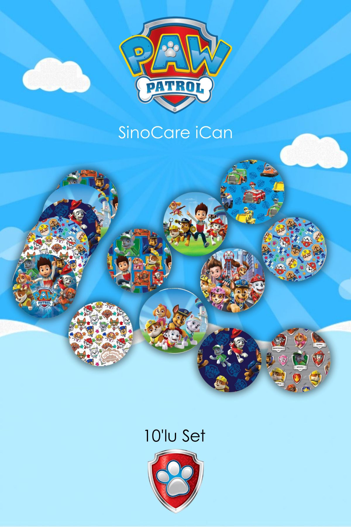 StickIT Sinocare Ican Sensör Koruyucu Bant - Paw Patrol Serisi - 10'lu Paket