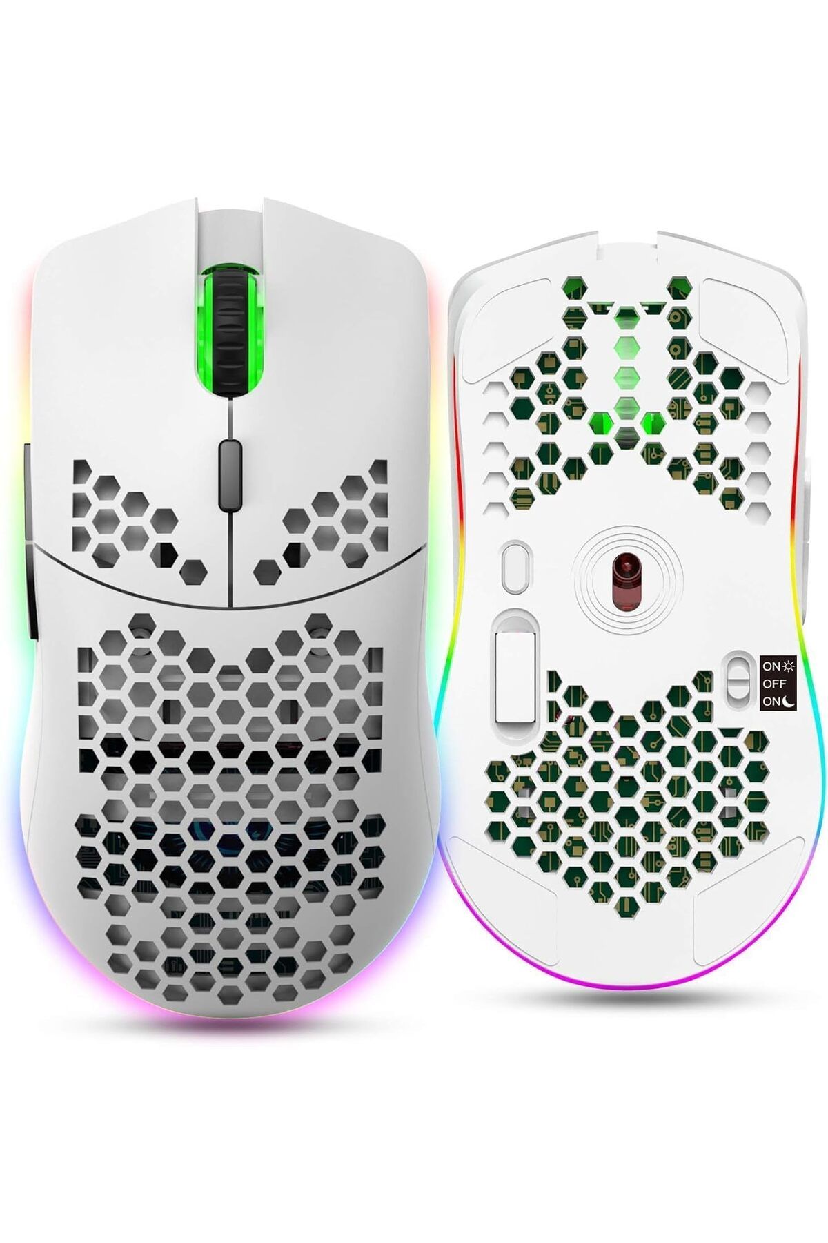 AOMIGE-Ultralight Honeycomb Gaming Mouse, High-Precision 12800DPI Optical Sensor, 6 Programmable Buttons, 3