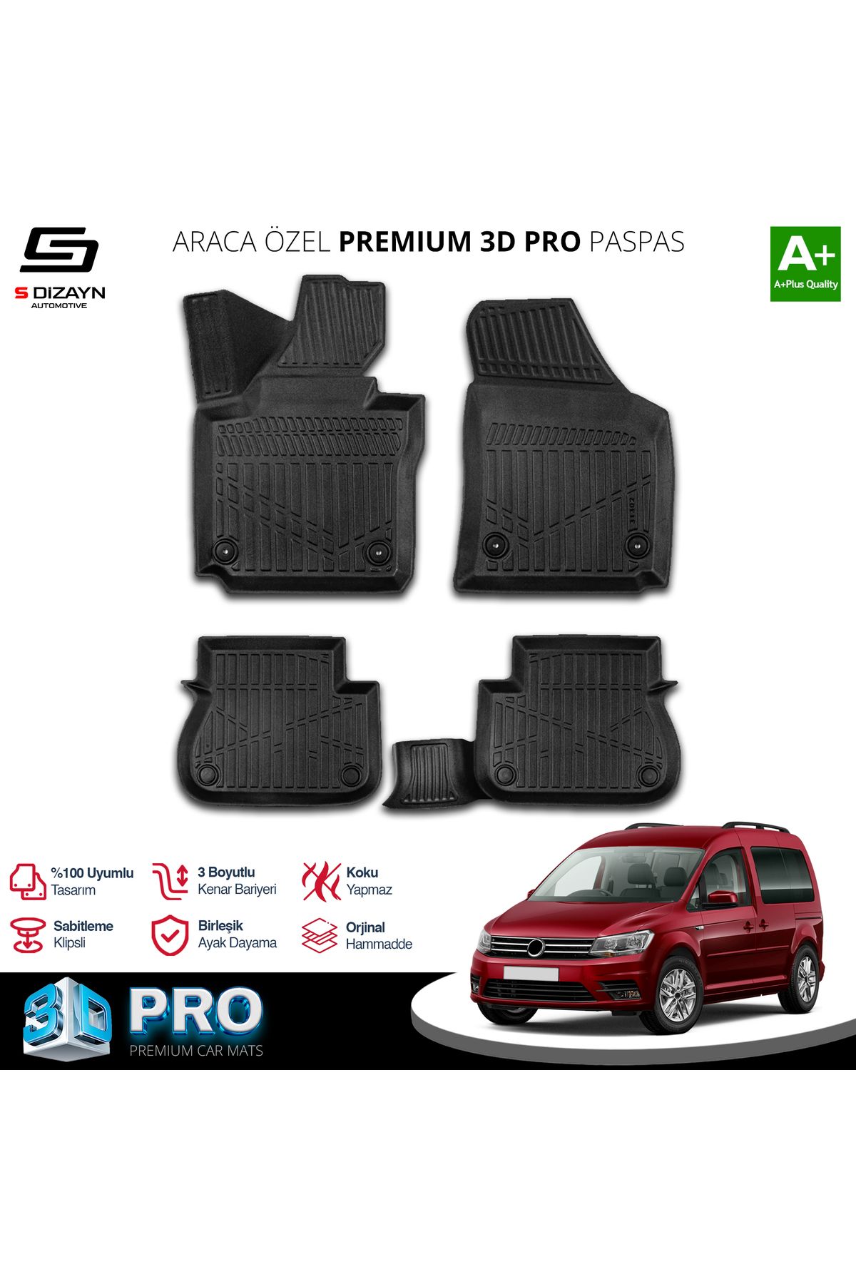 TREND Meka Part VW Caddy 3D Pro Havuzlu Paspas 2004-2010 A+ Kalite